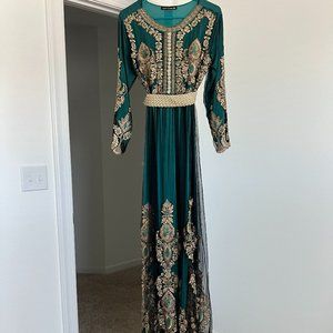 Teal Kaftan style Moroccan maxi dress